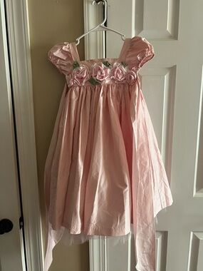 Pretty Pink Floral Rosette Party Dress for Girls